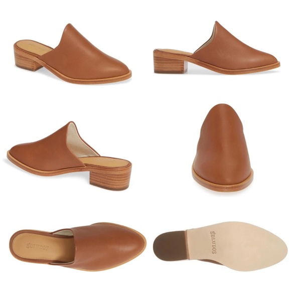 Soludos Venetian Tan Leather Mule Loafers Almond Toe Low Heel Casual Shoes 6.5 - Picture 2 of 11